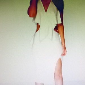 (NWT) Boohoo Ivory Frill Wrap Detail Cut Out Side  Midi Dress (size 10)